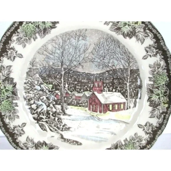 Johnson Bros FRIENDLY VILLAGE 10" DINNER PLATES School House England SET OF 4 - Picture 11 of 11